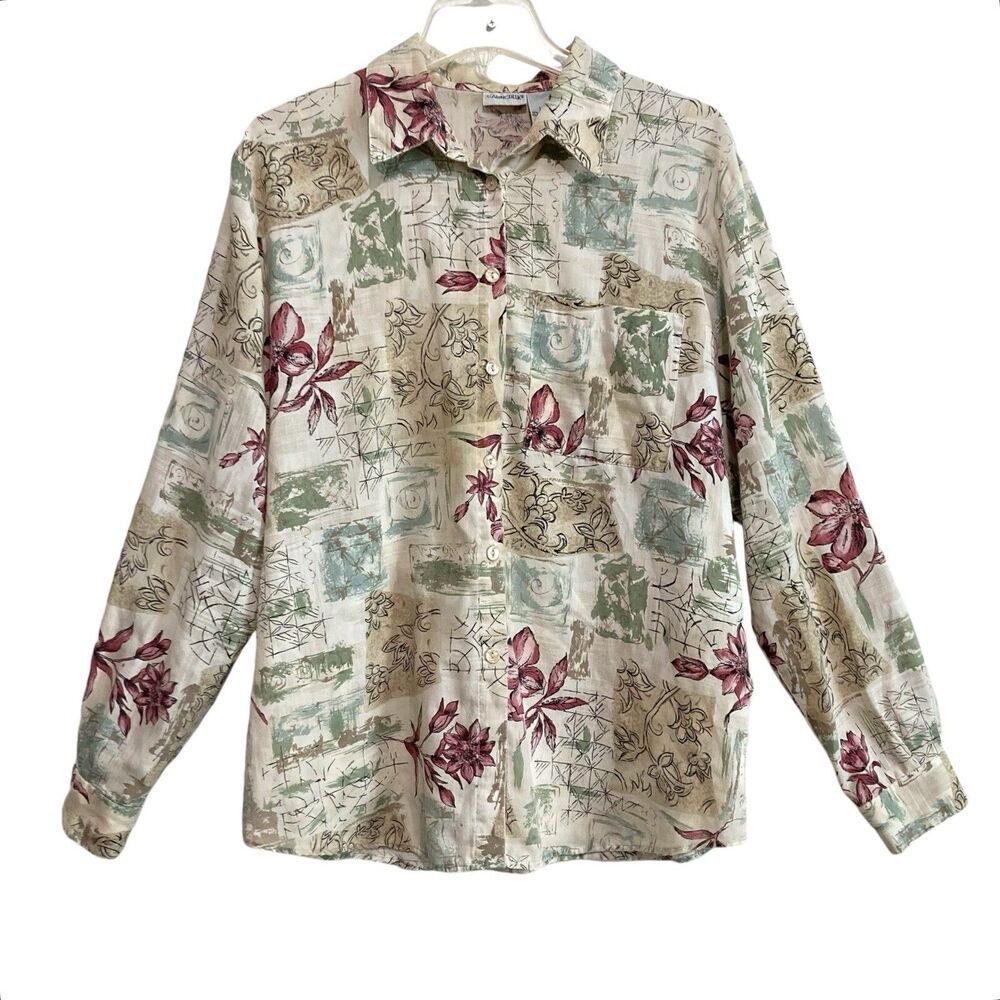 VTG Cabin Creek Blouse Womens Size Lg Multicolored Long Sleeve Lightweight USA